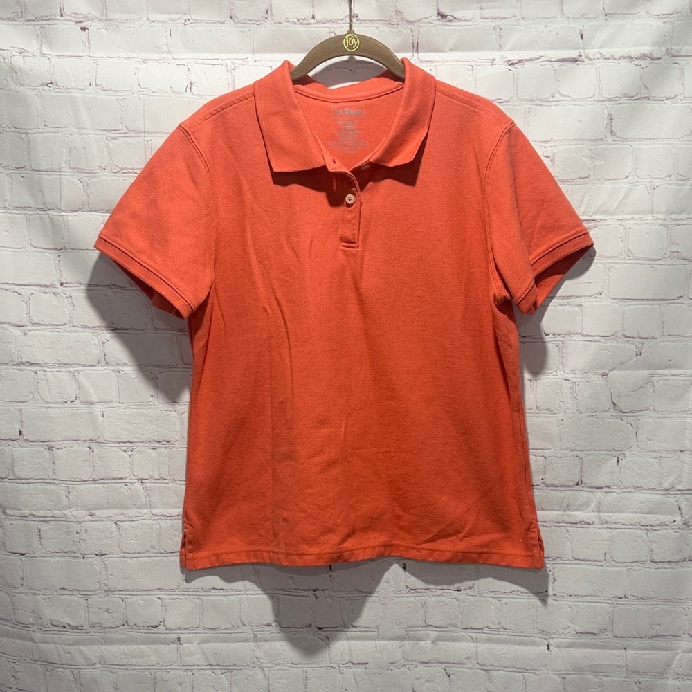 L.L. Bean Women's Short Sleeve‎ Polo in Coral 100% cotton Size Large